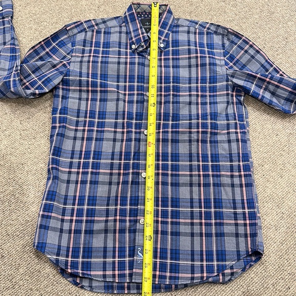 TAILORBYRD BOYS BLUE & PINK PLAID COTTON BUTTON DOWN SHIRT W/ CONTRASTING CUFFS - Picture 7 of 9